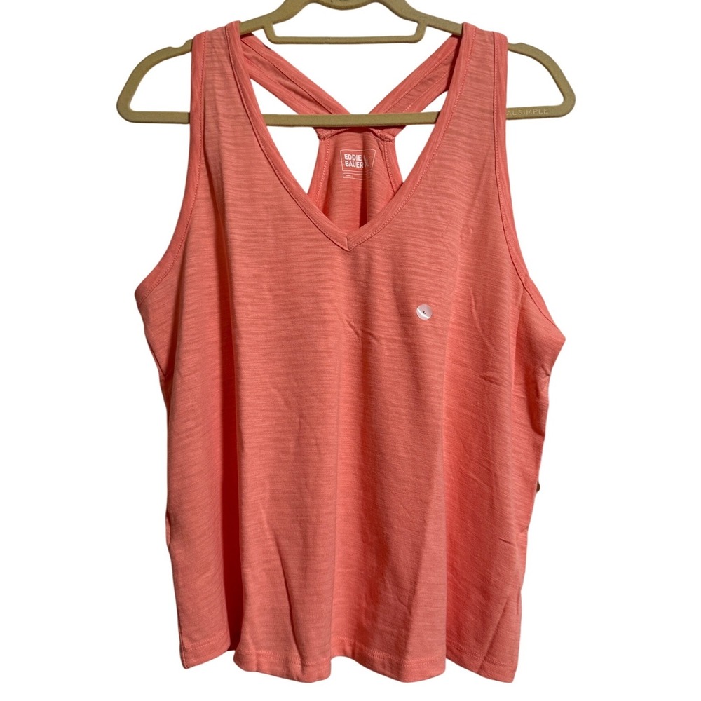 Eddie Bauer Sunny Slub V-Neck Racerback Tank Top Pink Grapefruit Women L NEW